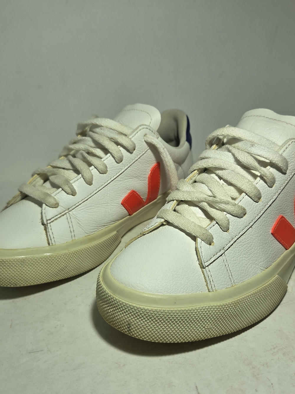 Veja Campo White Leather Low-Top Sneakers Bright Orange Blue Size EU 37 US 6